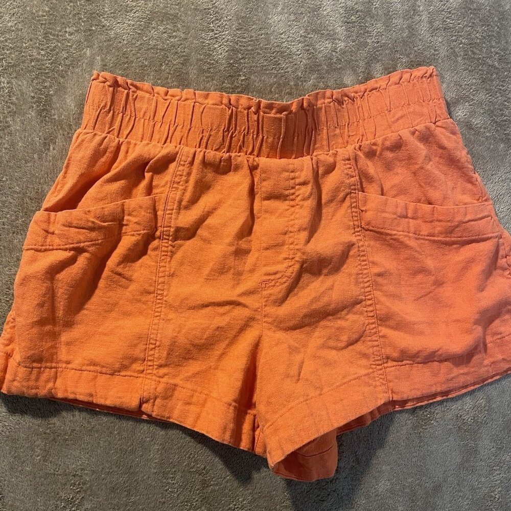 A New Day Shorts Womens Sz Small Linen Paper Bag Orange Mid Rise Stretch Pockets